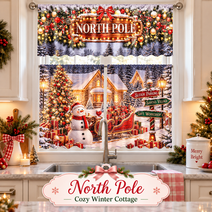 🎄 Christmas Buffalo Plaid Kitchen Curtain & Valance 3-Piece Set