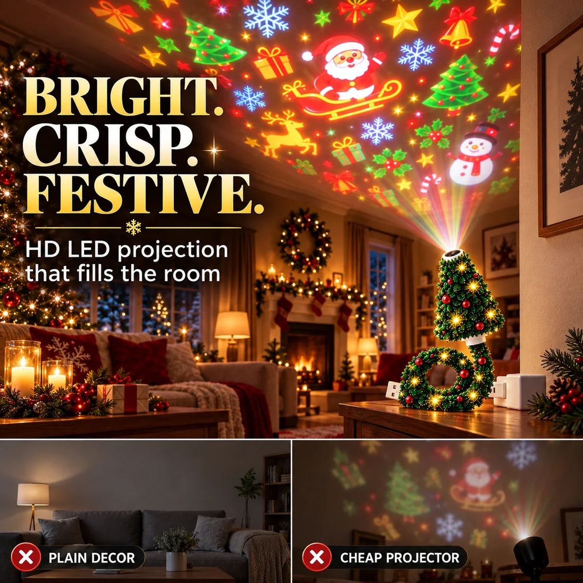 USB Christmas Projection Lamp with 6 Festive Scenes
