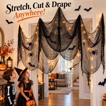 Halloween Spooky Creepy Cloth & Haunted House Spider Web Drape 🕷️👻