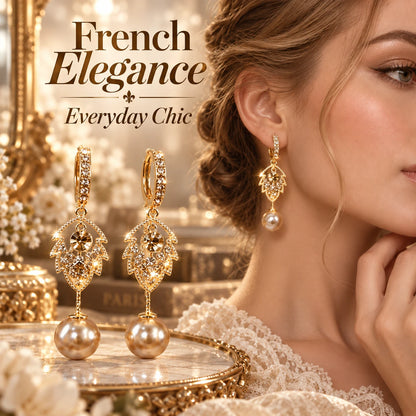 ✨ Elegant Crystal Leaf & Pearl Drop Earrings