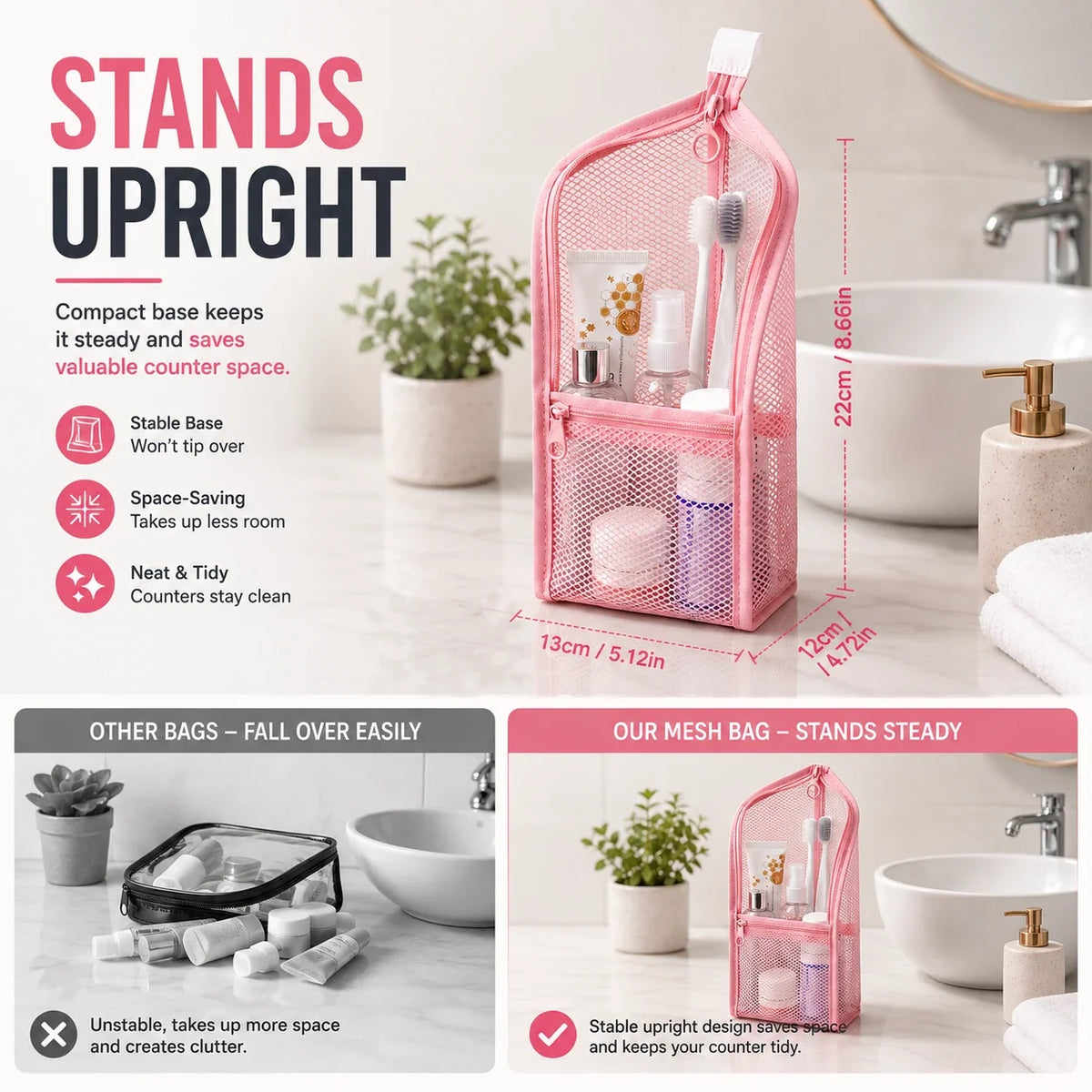 Standing Mesh Toiletry Bag | Quick-Dry Travel Pouch