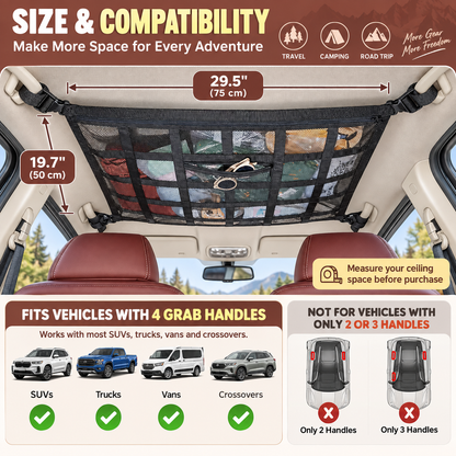 🎉Car Ceiling Cargo Net Pocket Storage Net,29.5'x19.7'
