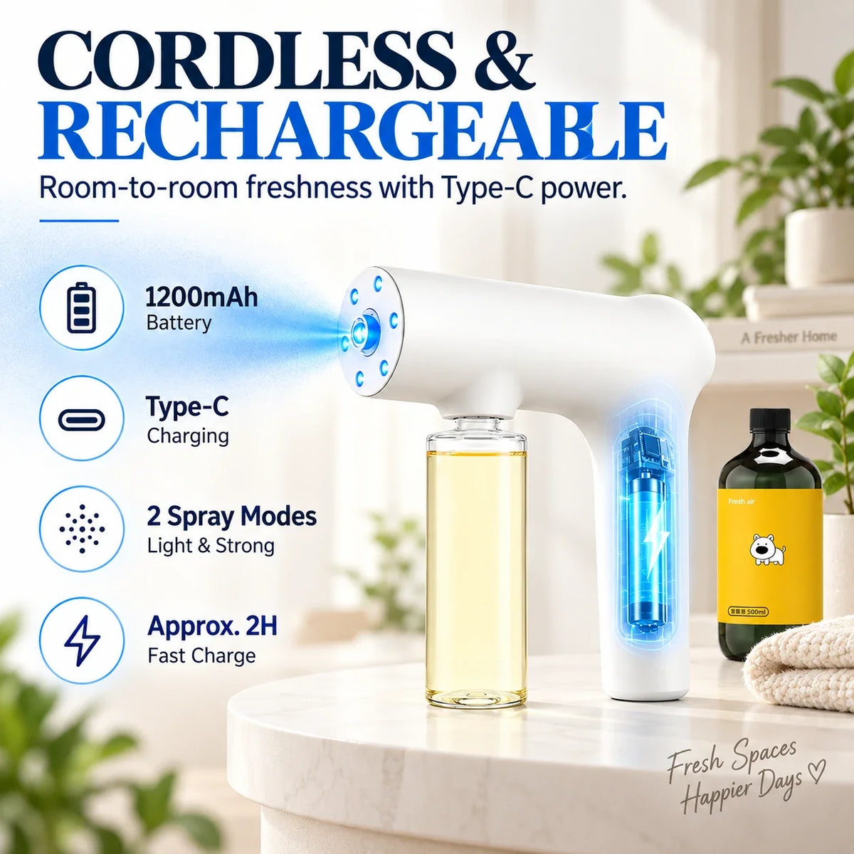 Cordless Fine-Mist Odor Control Sprayer + 500mL Refill
