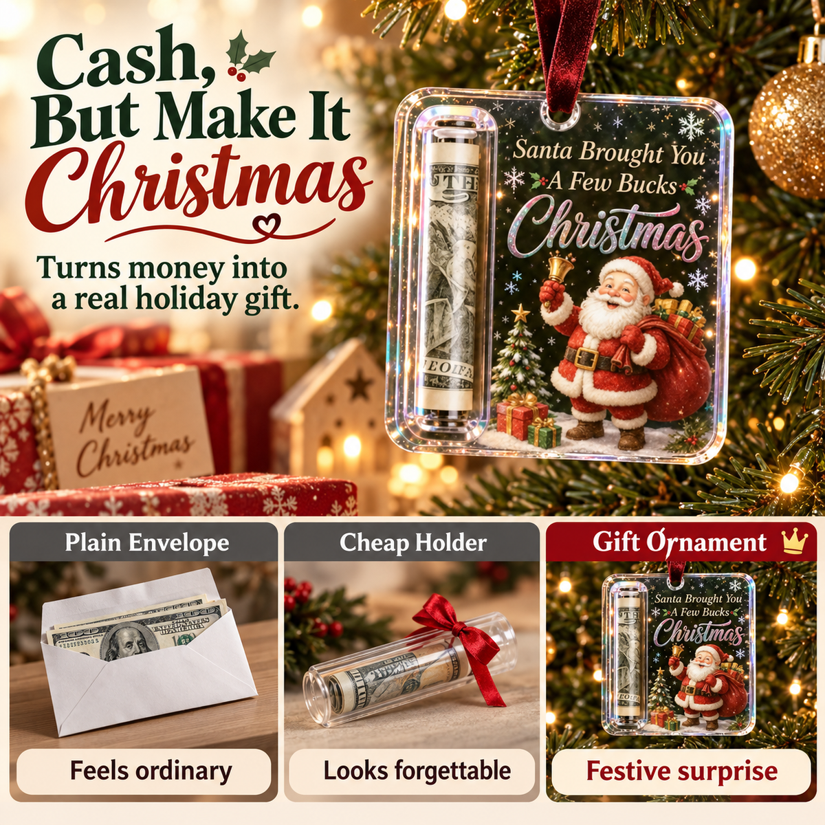 🔥🎄Christmas Cash Gift Ornament- Make Cash Feel Like A Real Christmas Gift💵