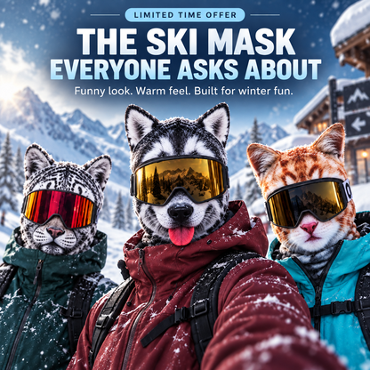 🔥🐱3D Realistic Animal Head Mask for Skiing, Cycling & Costume Parties