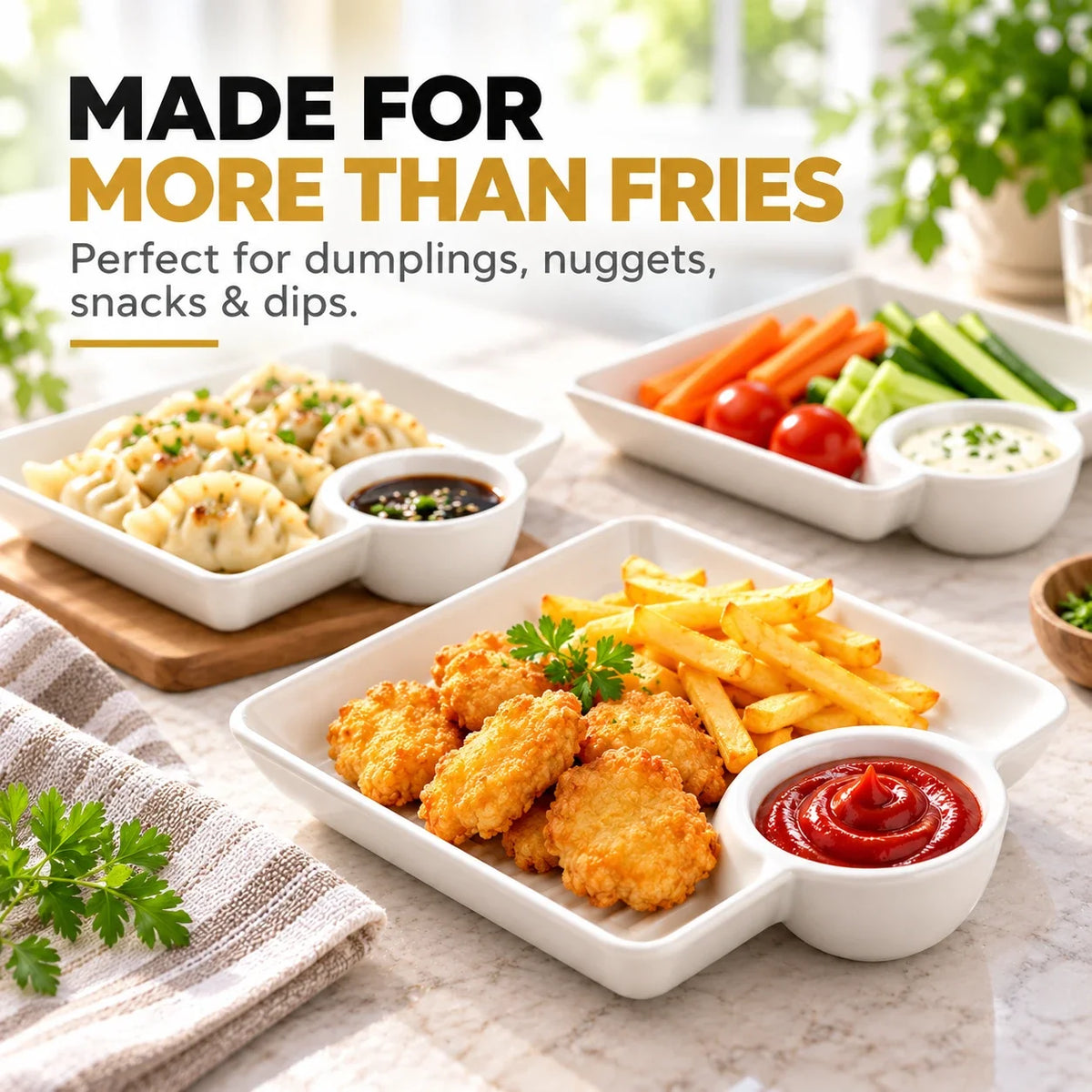4-Pack Divided Snack Plates with Sauce Compartment