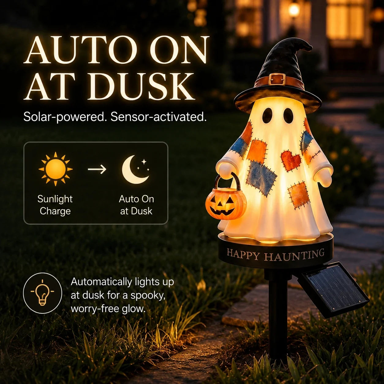Solar Ghost Garden Stake Lights — Outdoor Halloween Pathway Decor