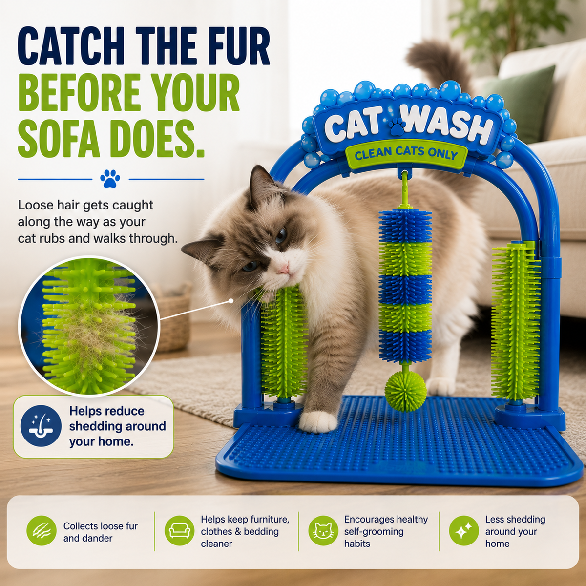 🐱 Interactive Cat Self-Grooming Arch – Multi-Angle Massage Brush & Play Station