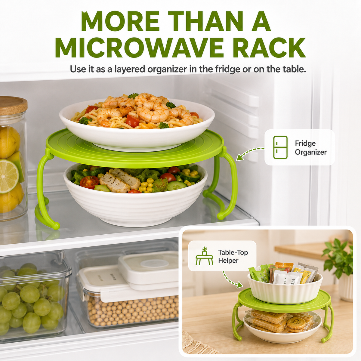 Foldable rack used for refrigerator and countertop organization