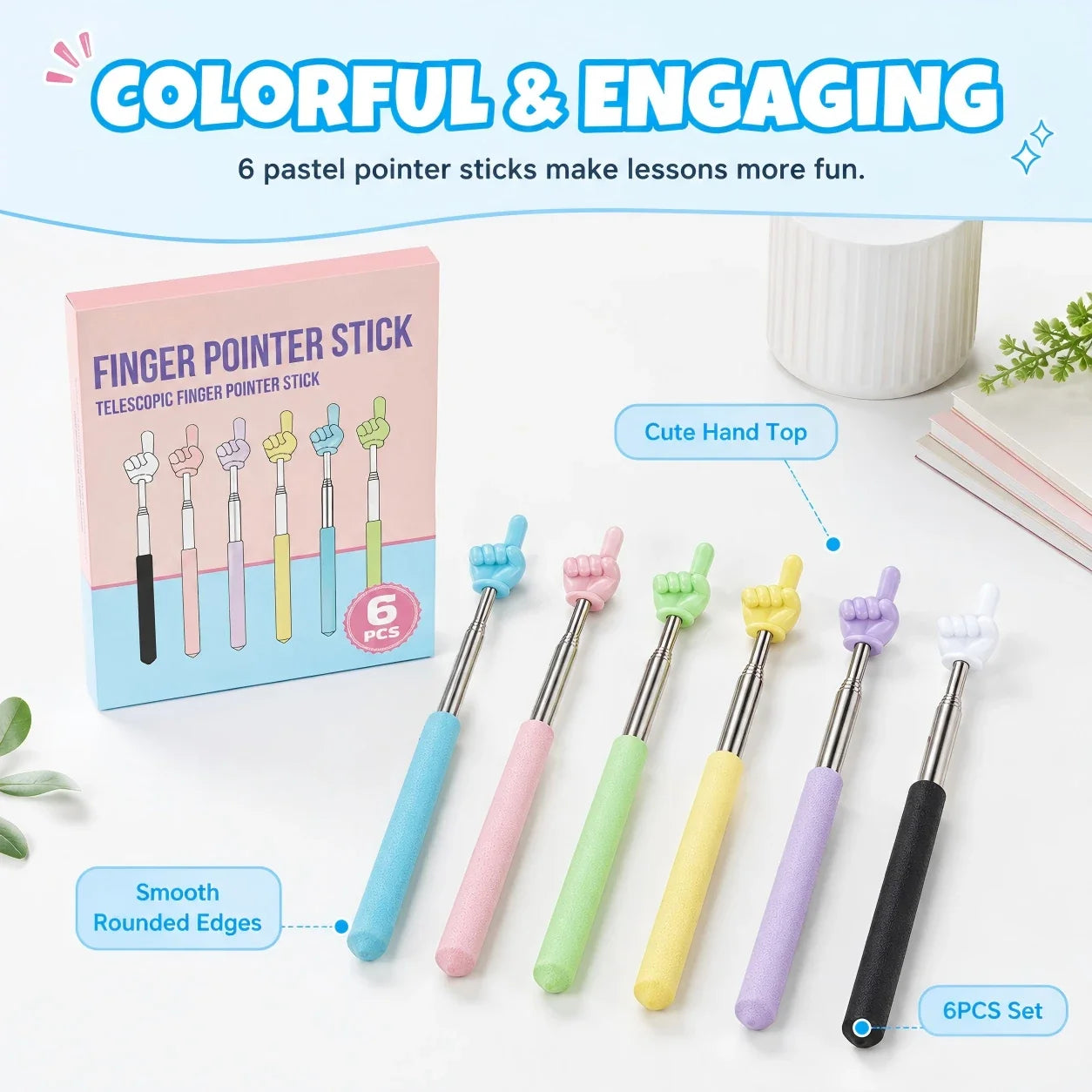 6-Piece Telescopic Finger Pointer Stick Set for Teachers