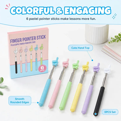 6-Piece Telescopic Finger Pointer Stick Set for Teachers