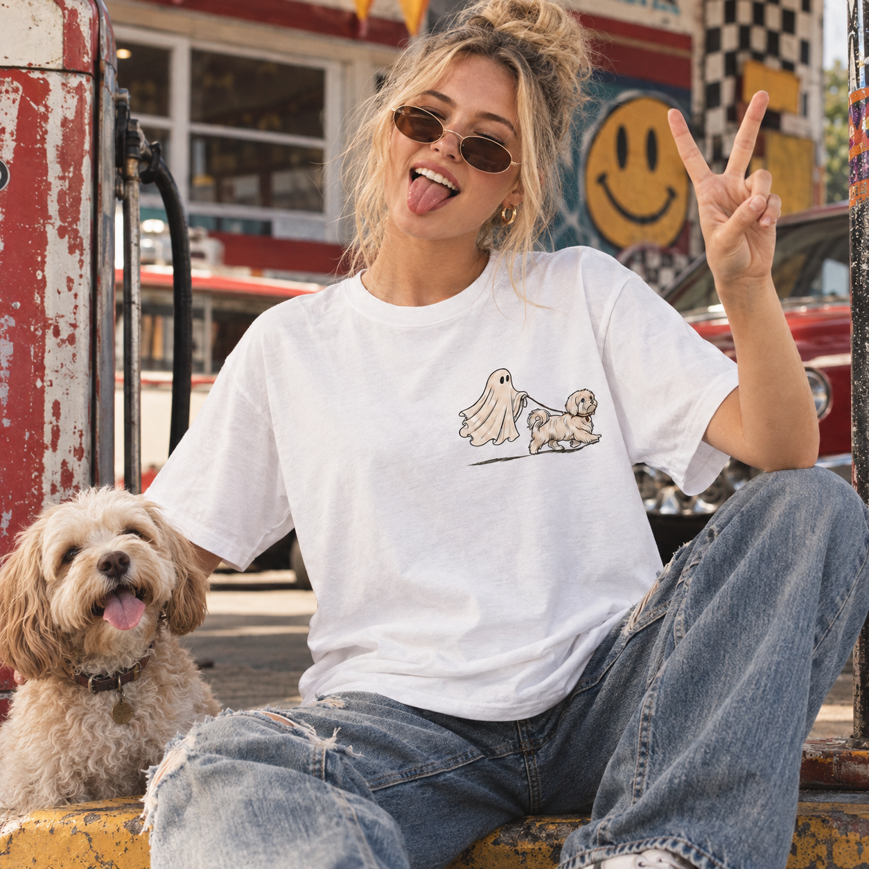 Spooky Pet Walker Cute Cotton T-Shirt 🎃