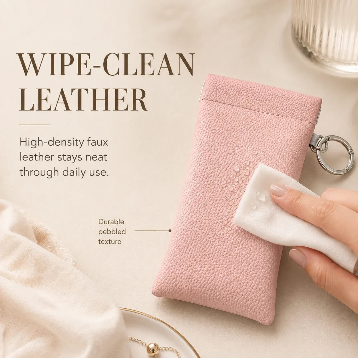 Faux Leather Eyeglass Pouch with Key Ring | Travel Case