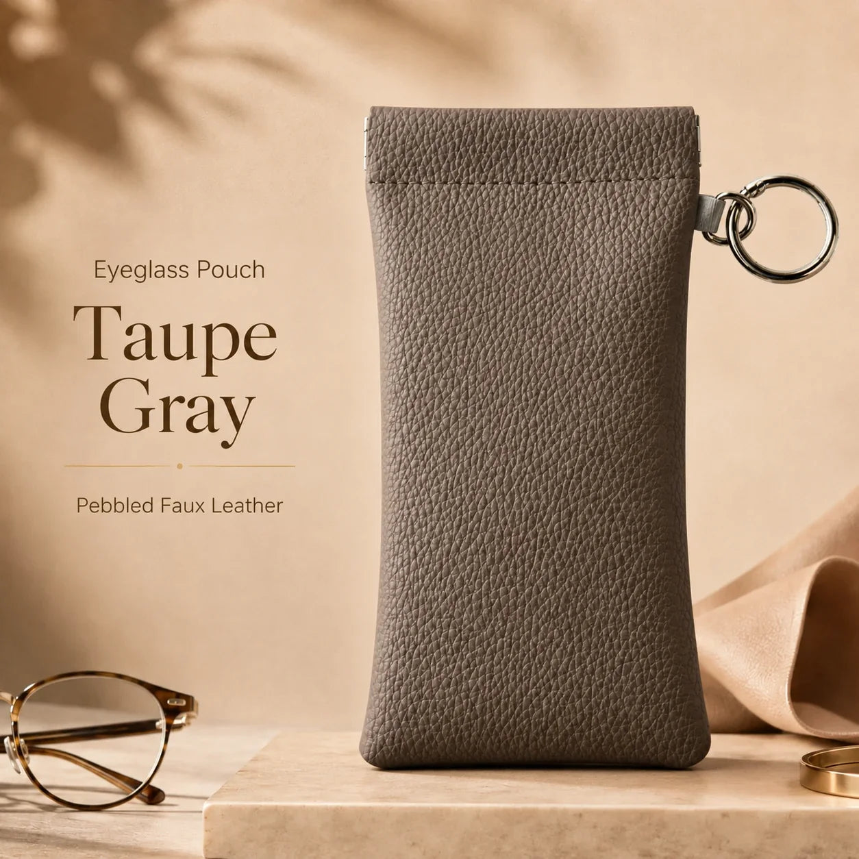 Faux Leather Eyeglass Pouch with Key Ring | Travel Case