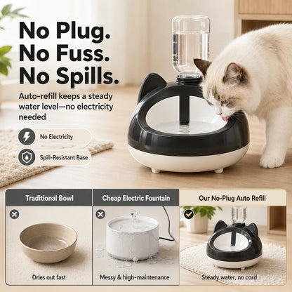 Cat Shape Gravity Water Dispenser | Auto-Refill Pet Bowl