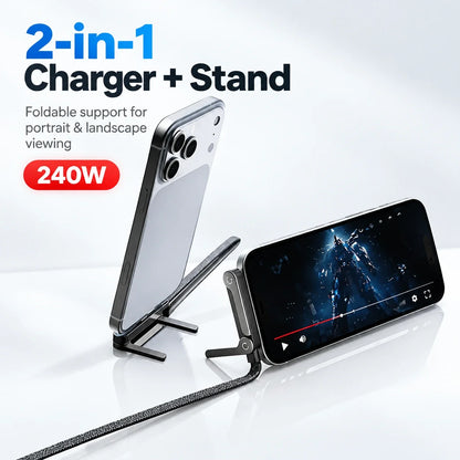 240W Invisible Stand USB-C Cable | Foldable Fast Charger (5ft)