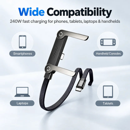 240W Invisible Stand USB-C Cable | Foldable Fast Charger (5ft)