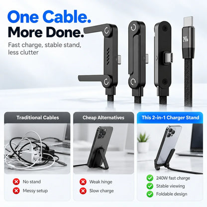 240W Invisible Stand USB-C Cable | Foldable Fast Charger (5ft)