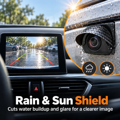 Car Camera Rain Shield – Rear & Side Lens Sun Visor Cover