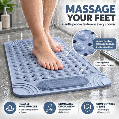 Non-Slip Shower & Bath Mat with Foot Scrubber (27"x15")