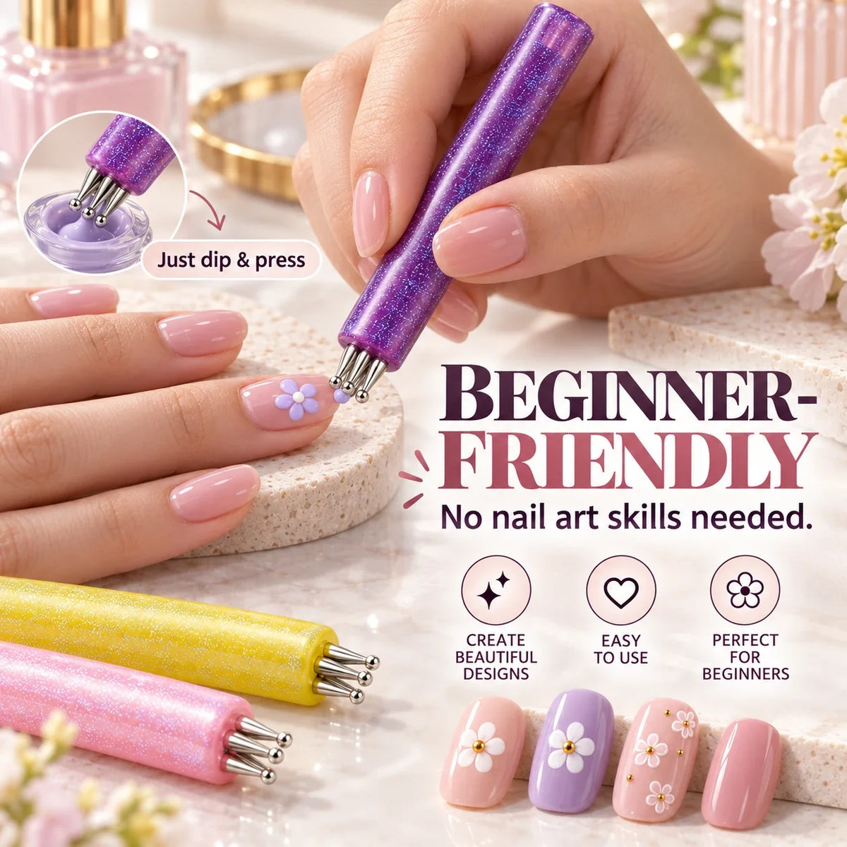 5-Petal Flower Nail Art Stamp | DIY Floral Nail Tool