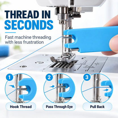 Sewing Machine Needle Threader with Guide, Magnet & Ruler