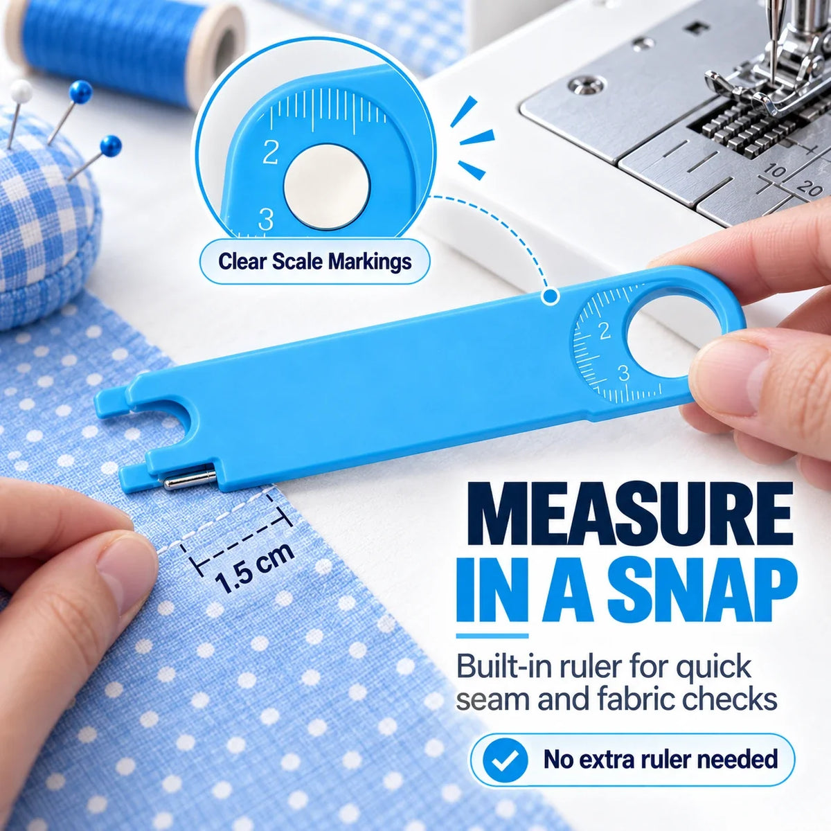Sewing Machine Needle Threader with Guide, Magnet & Ruler