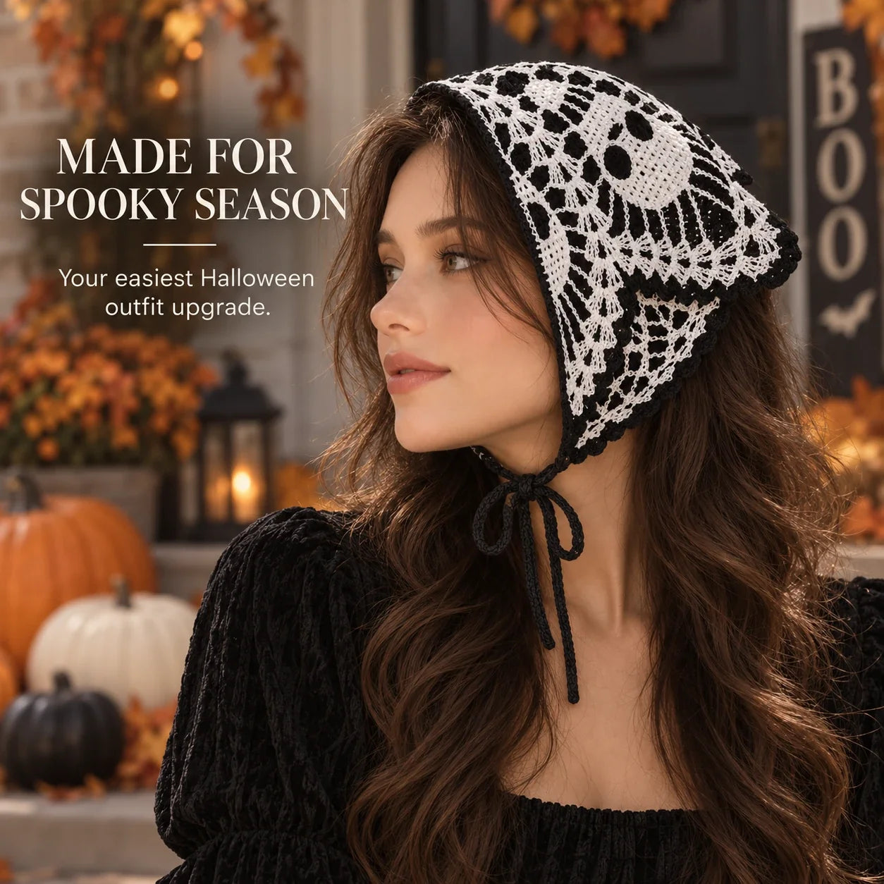 Gothic Crochet Bandana Head Scarf | Halloween Style