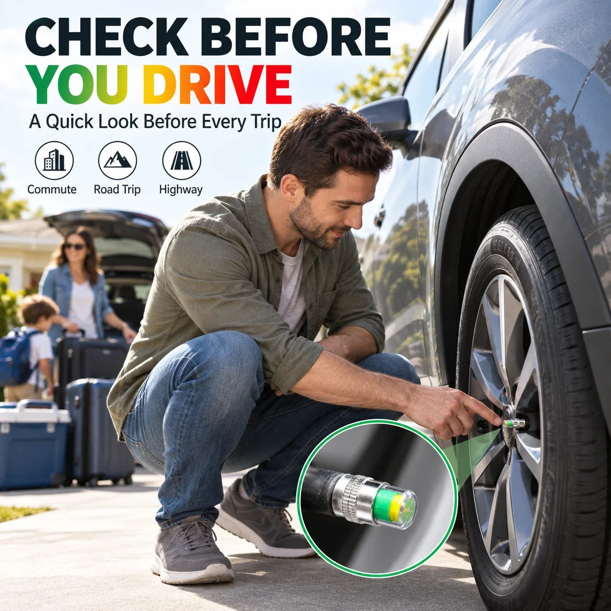 Color-Coded Tire Pressure Indicator Valve Caps | 4PCS