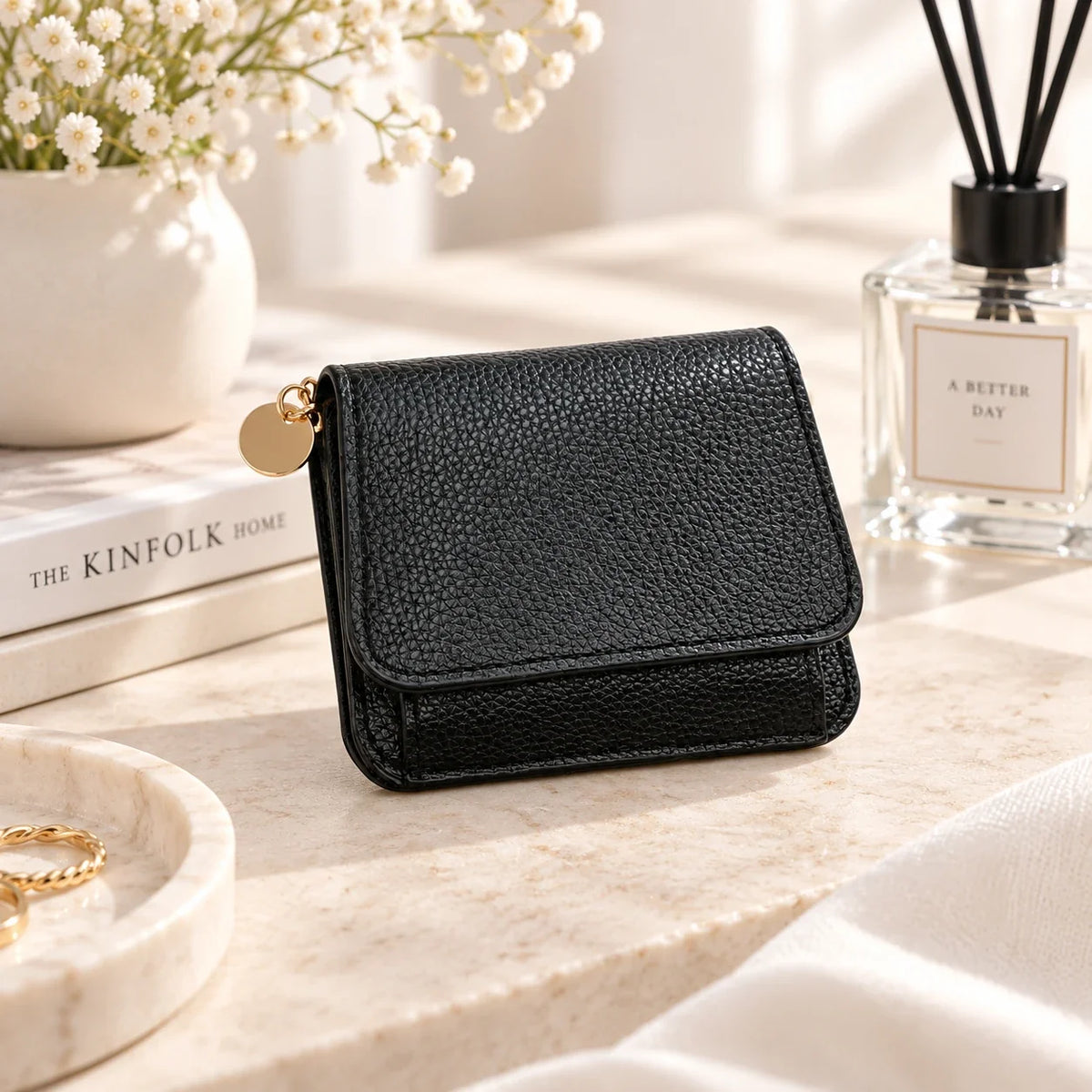 Compact PU Leather Card Wallet with ID Window & Coin Pocket