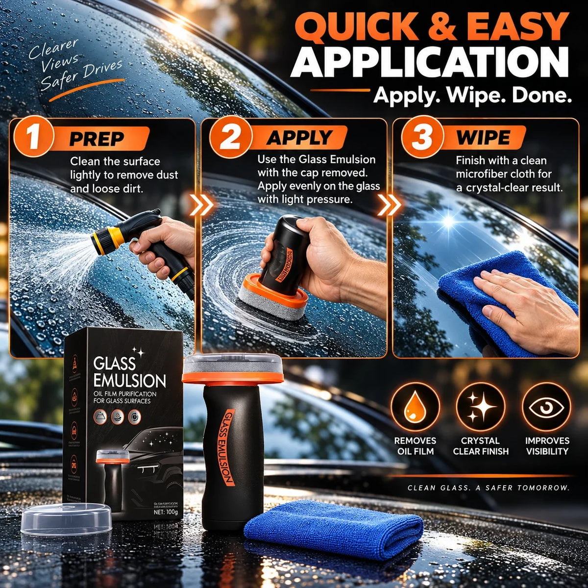 2-in-1 Glass Cleaner & Water Repellent with Applicator
