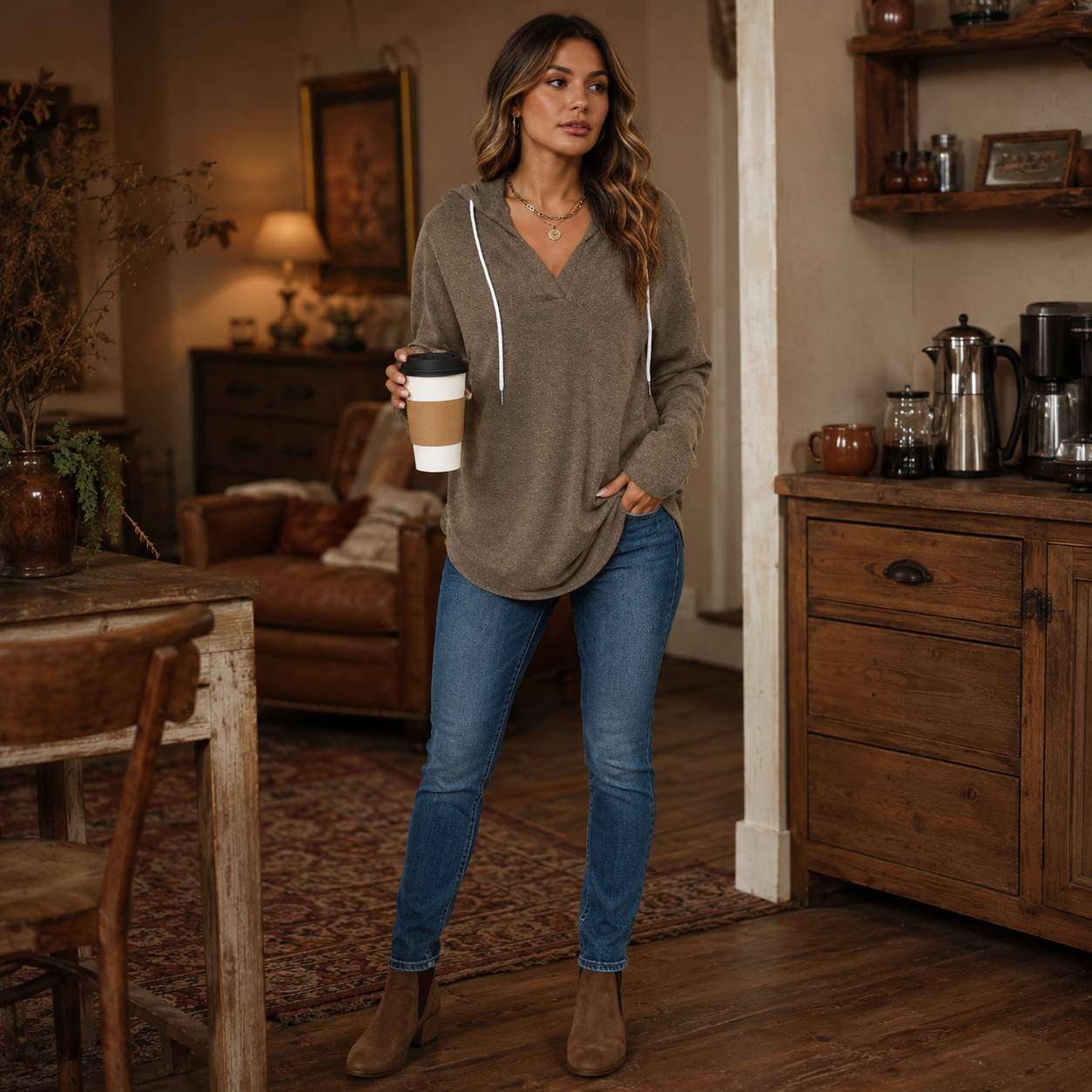 🔥 Top-Selling Classic Plaid V-Neck Hoodie