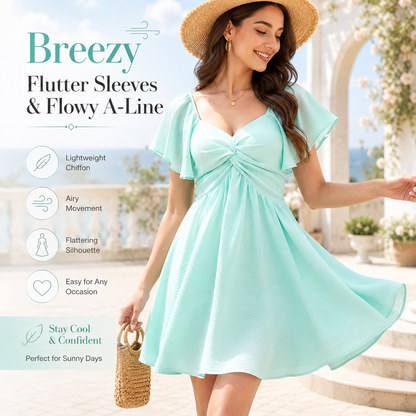 👗 Chicovar Sweetheart Knot-Front Chiffon Mini Dress