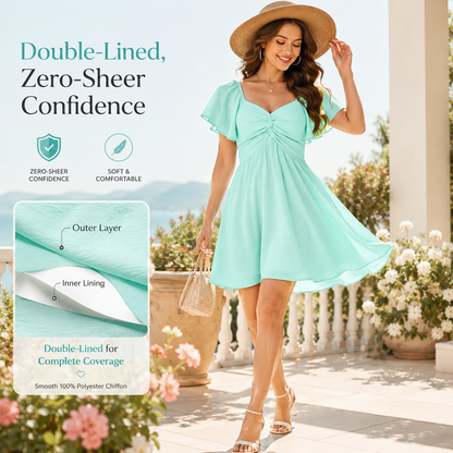 👗 Chicovar Sweetheart Knot-Front Chiffon Mini Dress