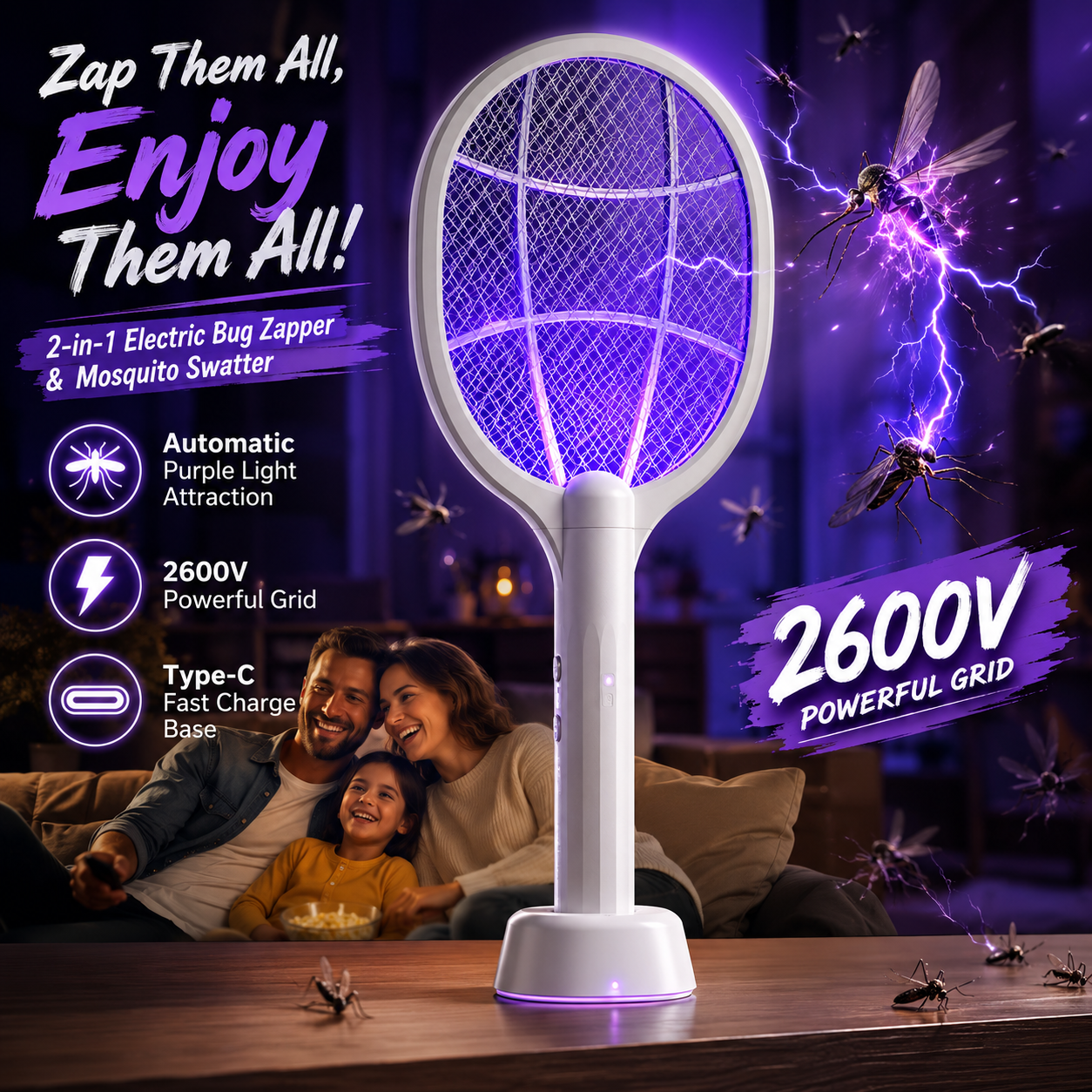 🎯 2-in-1 Electric Bug Zapper & Mosquito Swatter