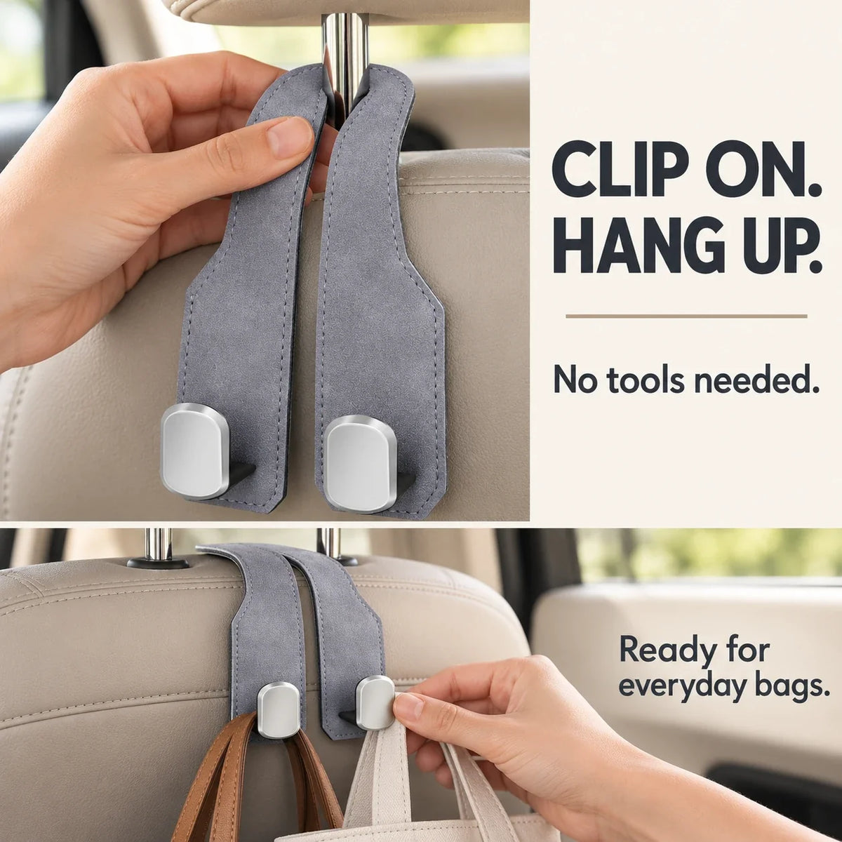Car Headrest Hooks for Bags | Dual Hook Organizer
