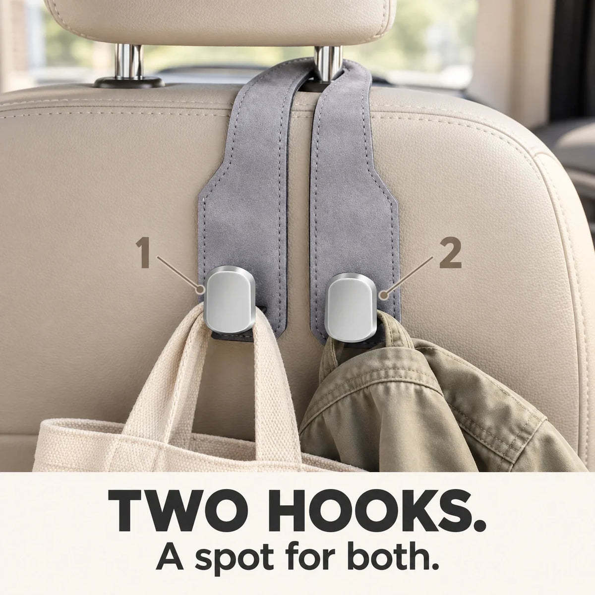 Car Headrest Hooks for Bags | Dual Hook Organizer