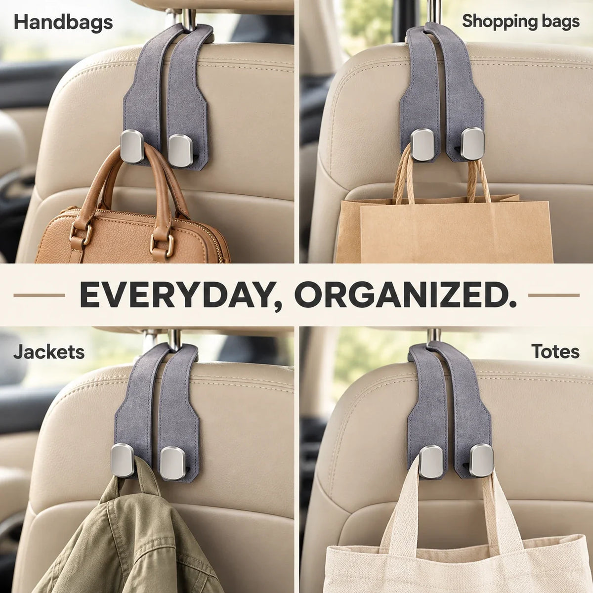 Car Headrest Hooks for Bags | Dual Hook Organizer