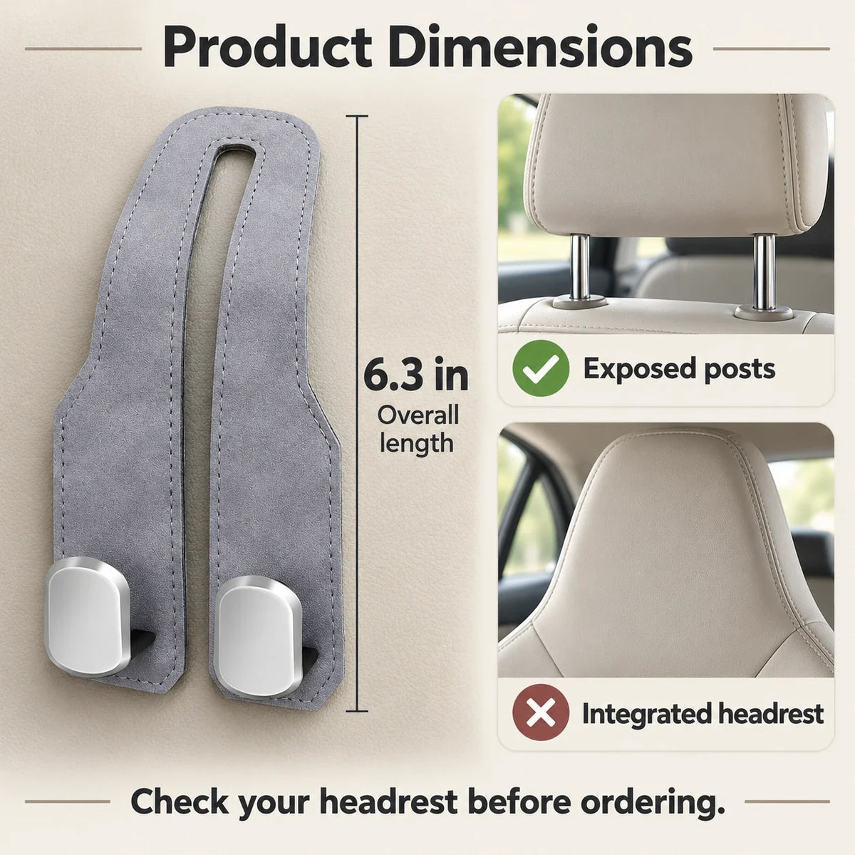 Car Headrest Hooks for Bags | Dual Hook Organizer