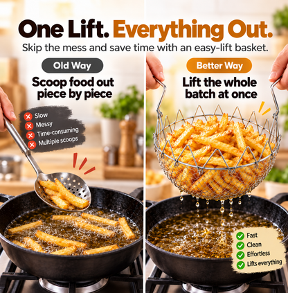 🍟 Foldable Easy-Lift Frying Basket – Fry, Lift & Drain in One Easy Move
