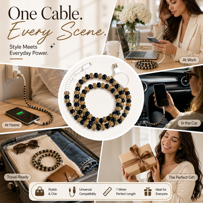 Luxury Leopard Beaded Dual-Head Charging Cable 🖤⚡