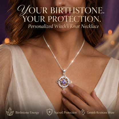 🔮 Personalized Witch’s Knot Birthstone Necklace – Sacred Protection & Luck Talisman