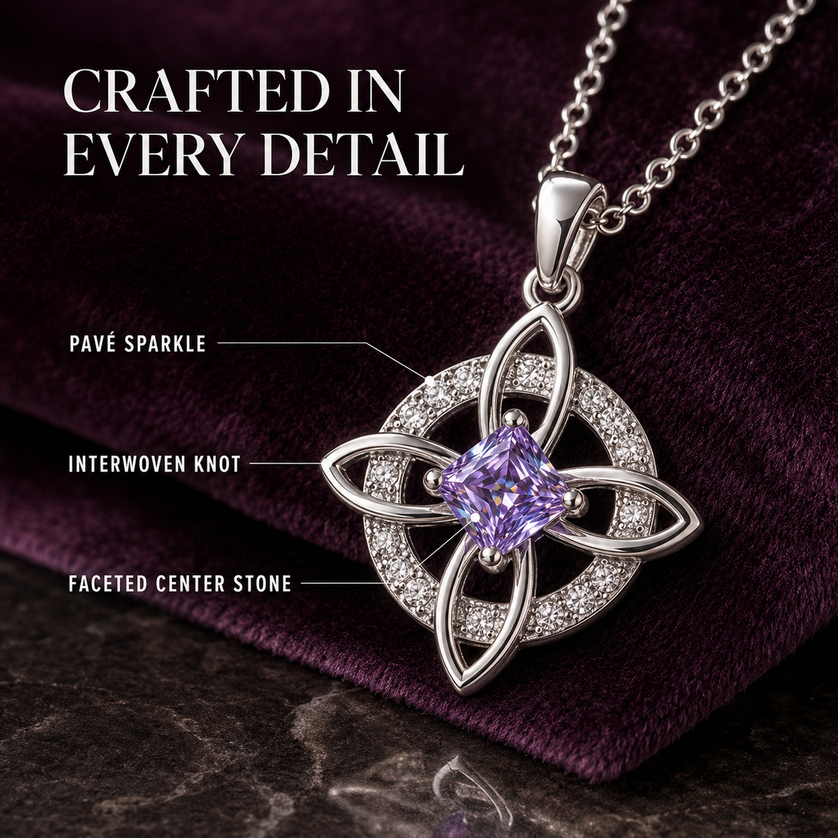 🔮 Personalized Witch’s Knot Birthstone Necklace – Sacred Protection & Luck Talisman