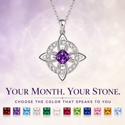 🔮 Personalized Witch’s Knot Birthstone Necklace – Sacred Protection & Luck Talisman