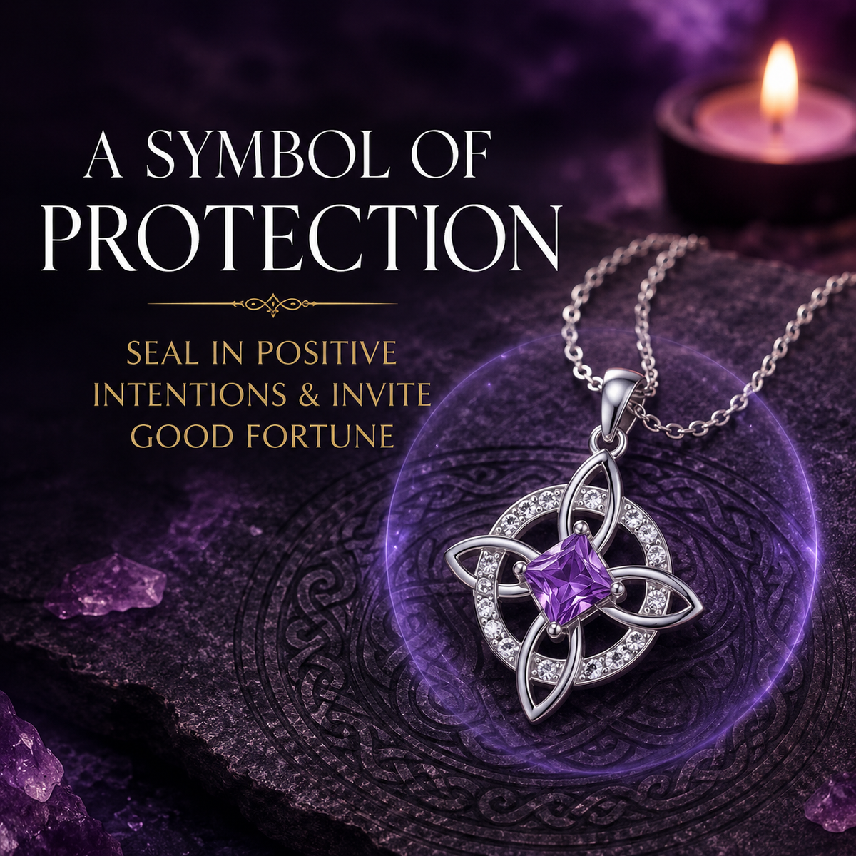 🔮 Personalized Witch’s Knot Birthstone Necklace – Sacred Protection & Luck Talisman