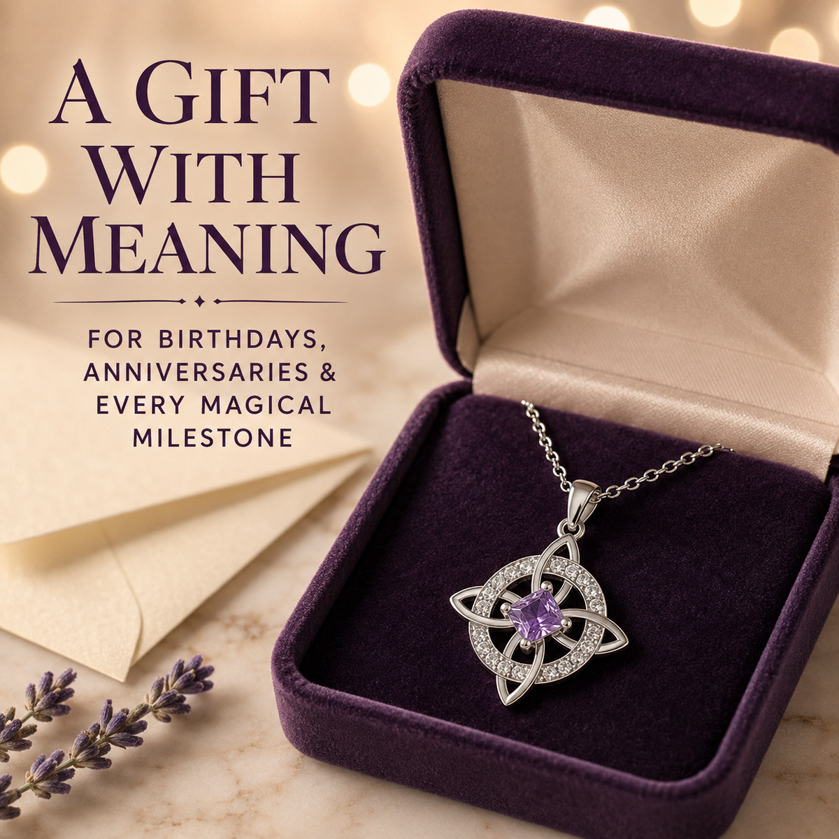 🔮 Personalized Witch’s Knot Birthstone Necklace – Sacred Protection & Luck Talisman