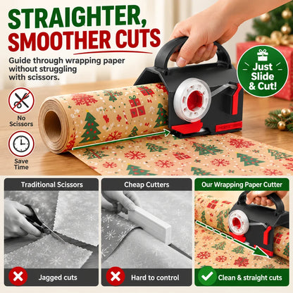 2-in-1 Wrapping Paper Cutter & Tape Dispenser for Gifts