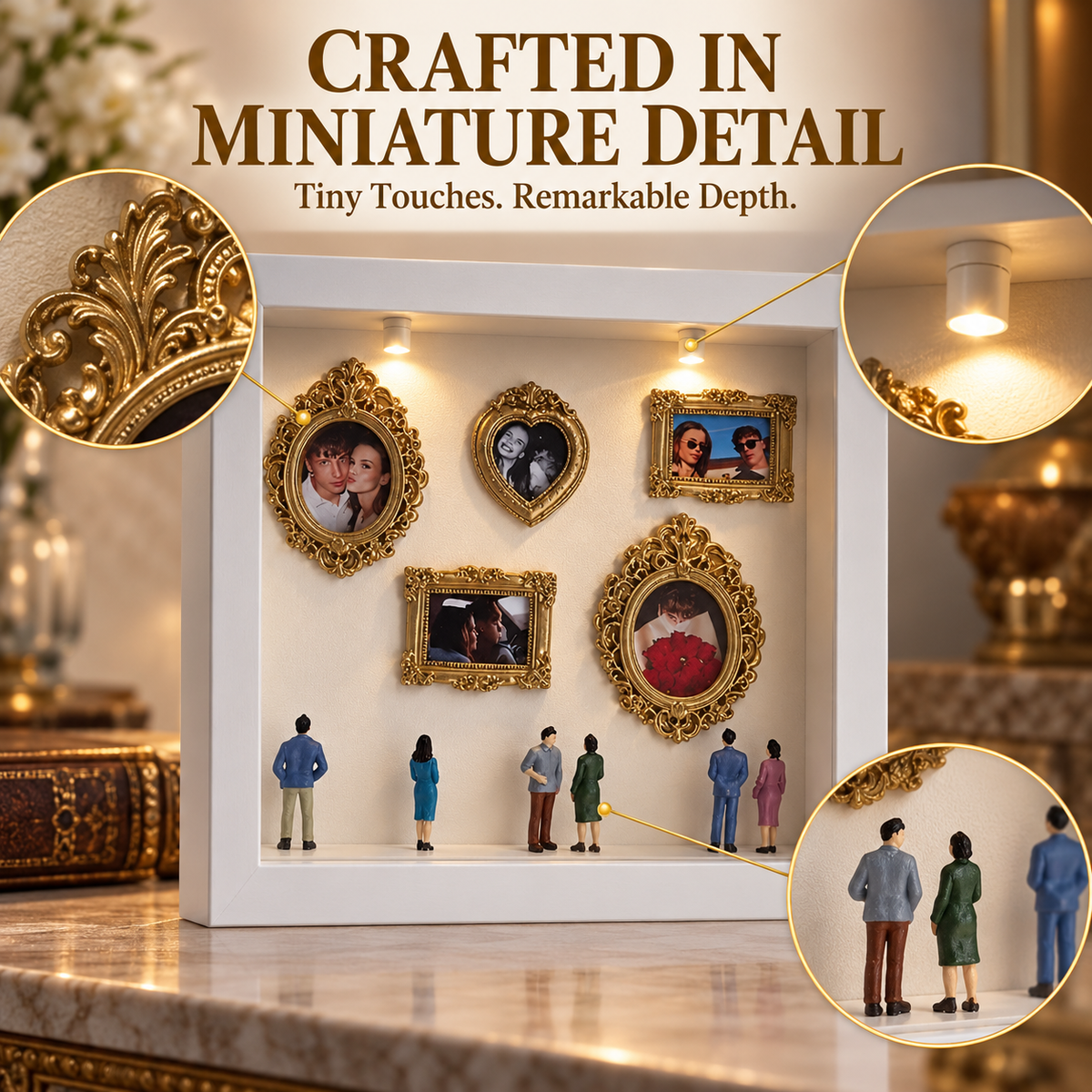 ✨ Personalized Shadow Box Photo Display with Elegant Vintage Gold Frames