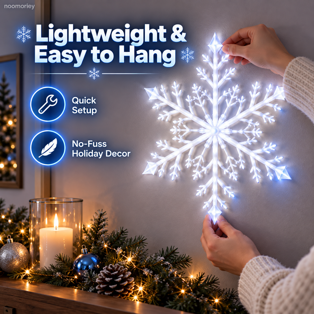 ❄️ LED Snowflake Wall Lights  – Blue & White Christmas Holiday Decor