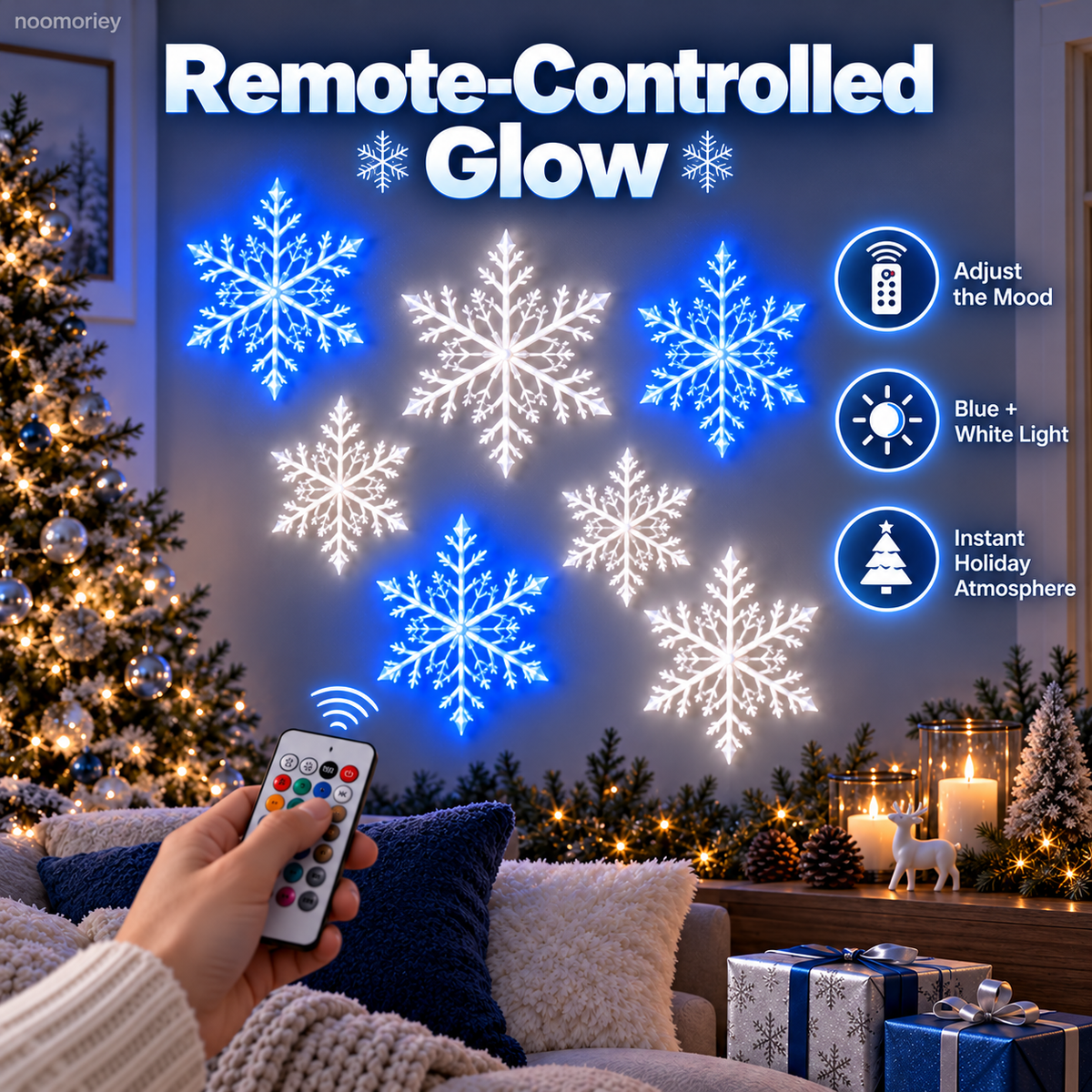 ❄️ LED Snowflake Wall Lights  – Blue & White Christmas Holiday Decor